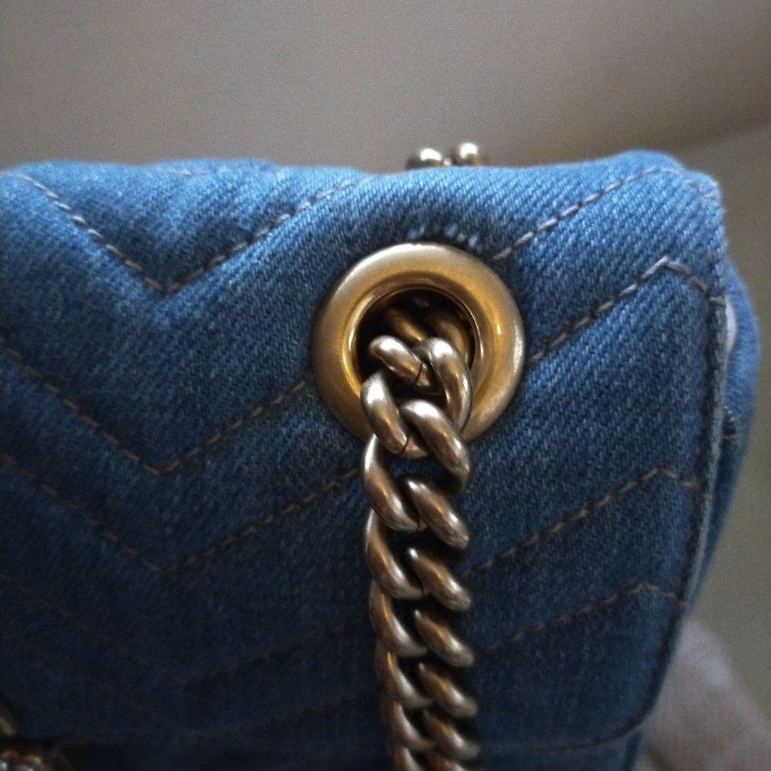 グッチ　GG　マーモント　デニム　チェーンショルダーバッグ