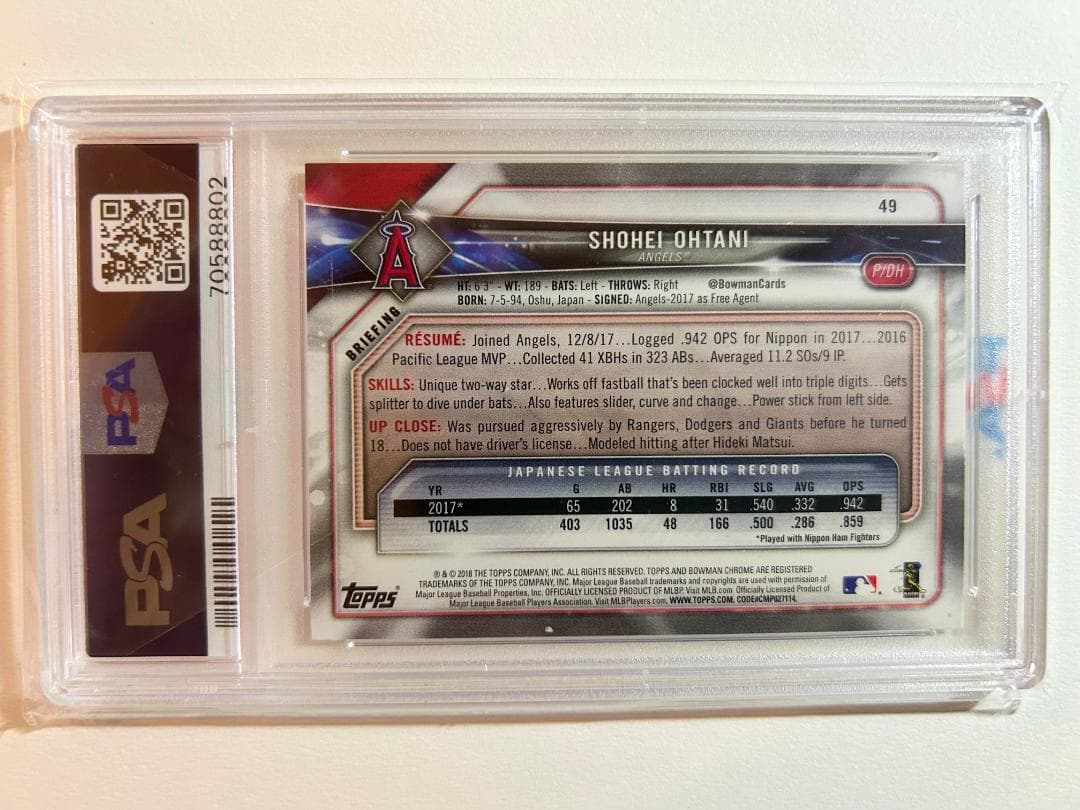 【大谷翔平 RC PSA10】2018 Bowman Shohei Ohtani