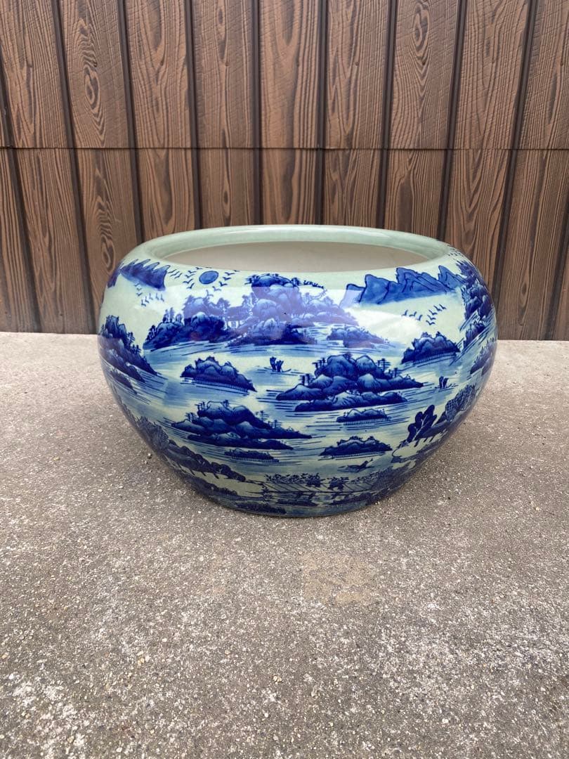 火鉢 金魚鉢 睡蓮鉢 メダカ鉢 壺 染付 骨董 水鉢