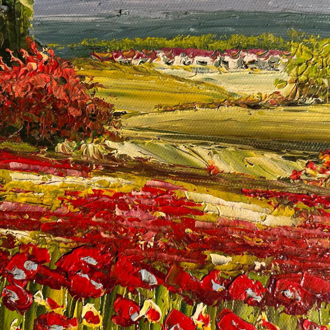 手描き油絵 アネモネ畑 額付 肉筆絵画 インテリア 油彩画