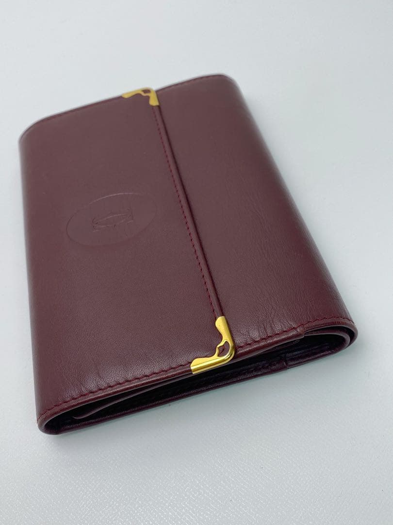 美品 Cartier カルティエ マストライン 三つ折り財布　がま口 ボルドー
