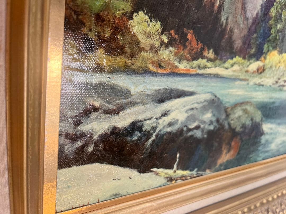 ウッド作　テトンズ川　　ワイオミングの流れ　油絵