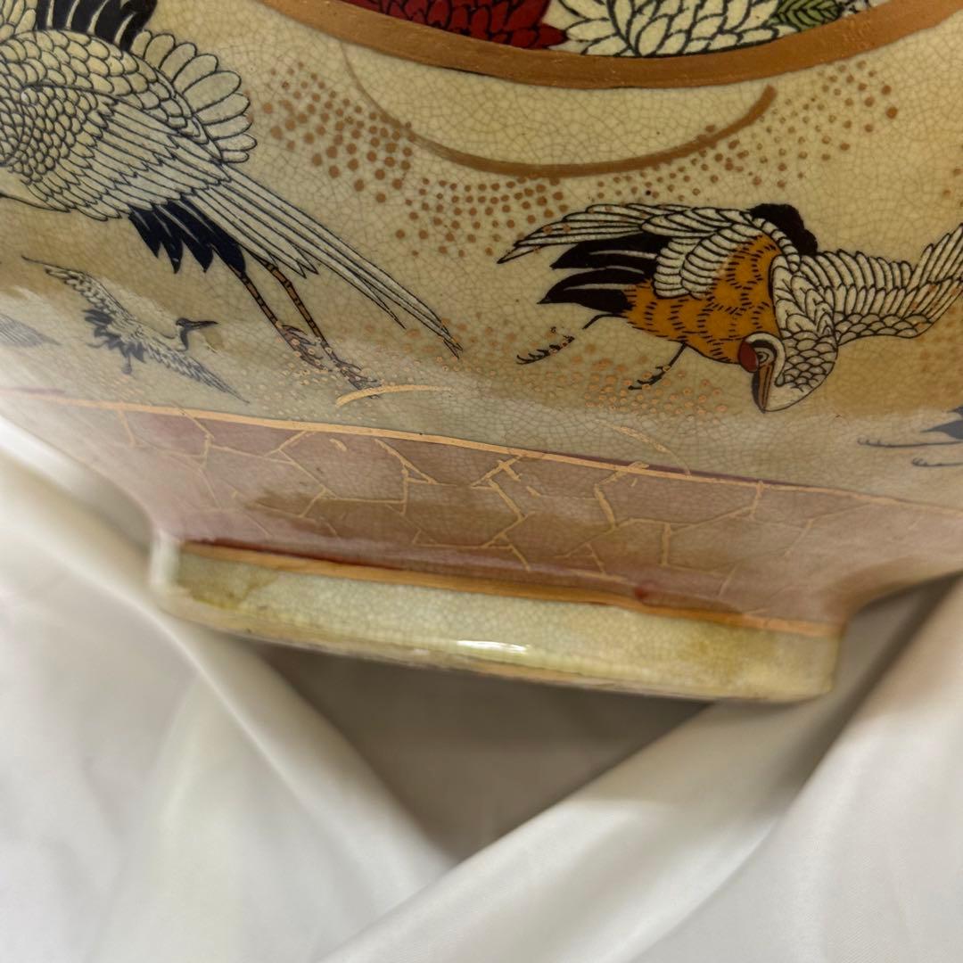 薩摩焼金襴飾壺 栄盛窯 瀧山作 金襴手花鳥 金彩 盛上 特大