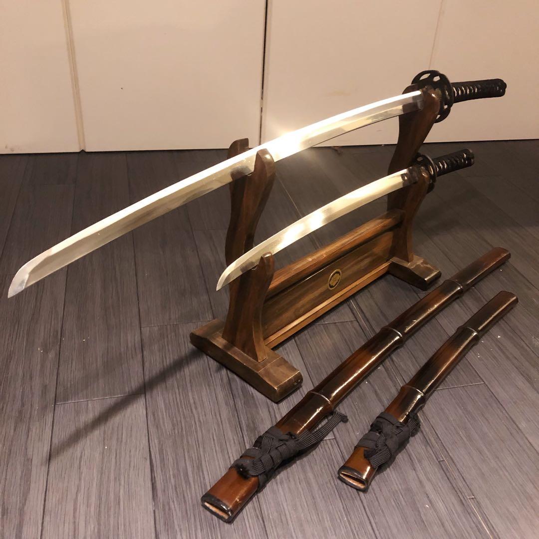 希少品　竹鞘　大小セット　竹筒拵　高級模造刀　居合刀　竹鞘太刀　2本セット