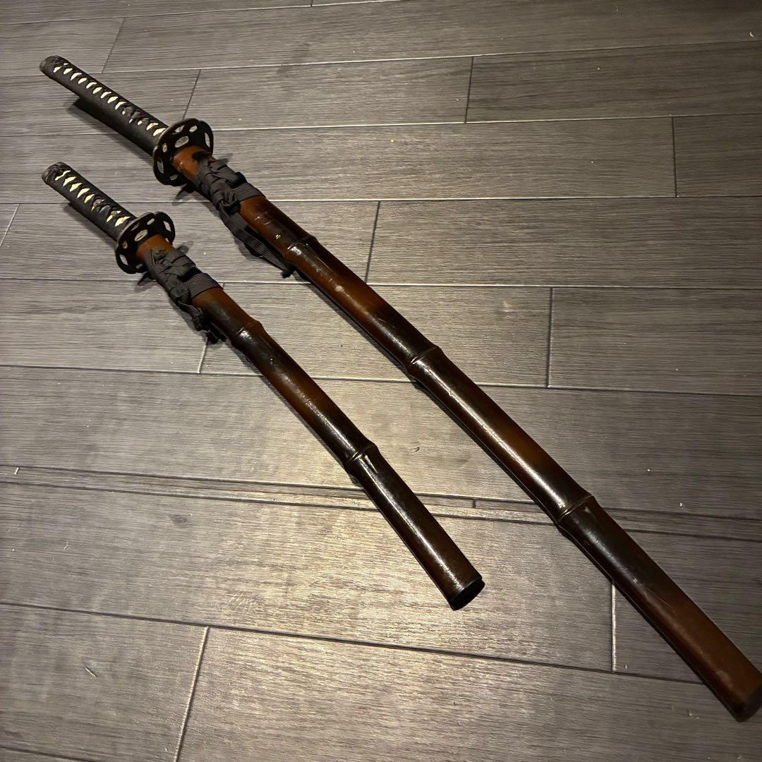希少品　竹鞘　大小セット　竹筒拵　高級模造刀　居合刀　竹鞘太刀　2本セット