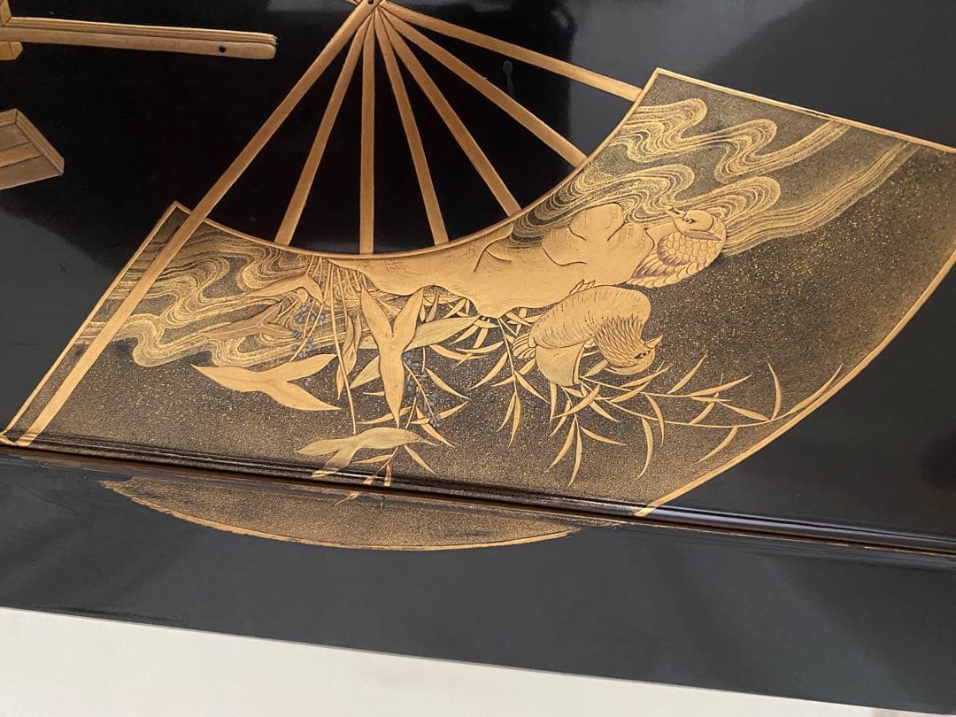 明治期頃 蒔絵 扇面 御料紙箱　料紙箱　草紙箱　書簡 内梨子地　漆器 漆工芸