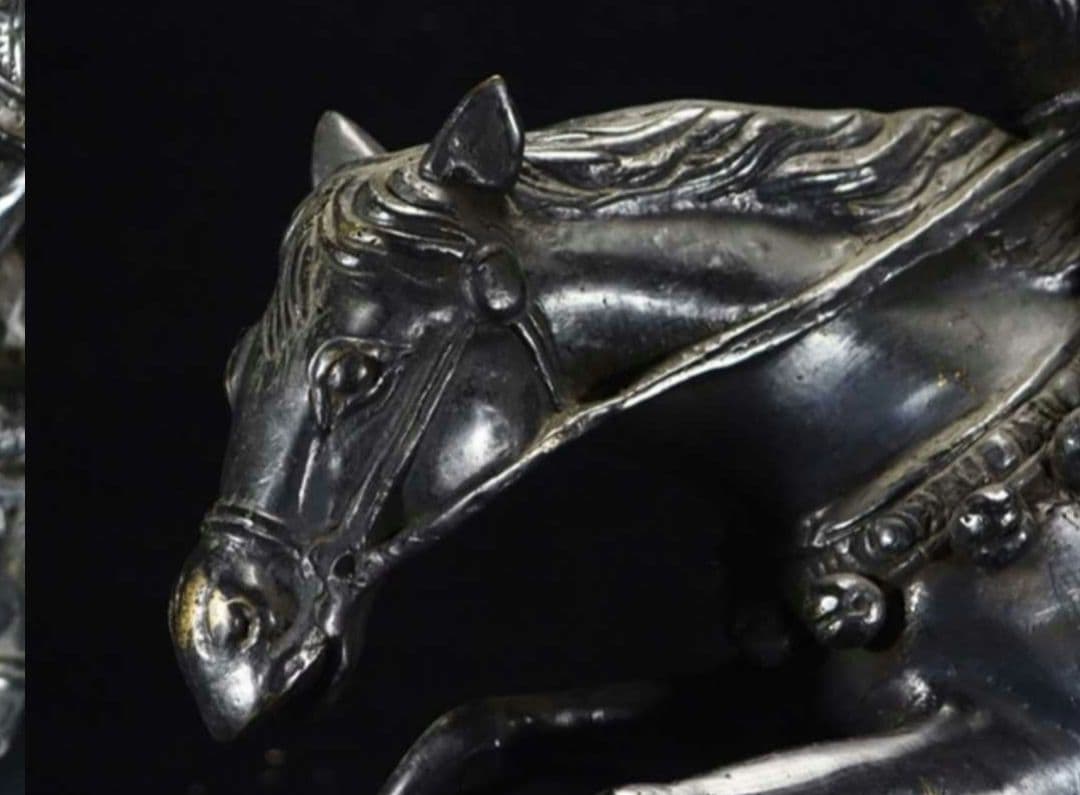 レア珍品!】金工家作 銅製 大型騎馬武者像置物 幅55cm 重さ17.2