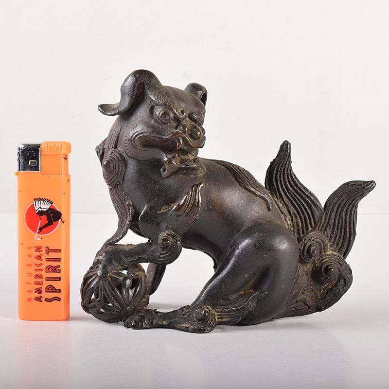 中国 古銅宣徳銅 玉乗り獅子 置物 D R7798 美術品・アンティーク