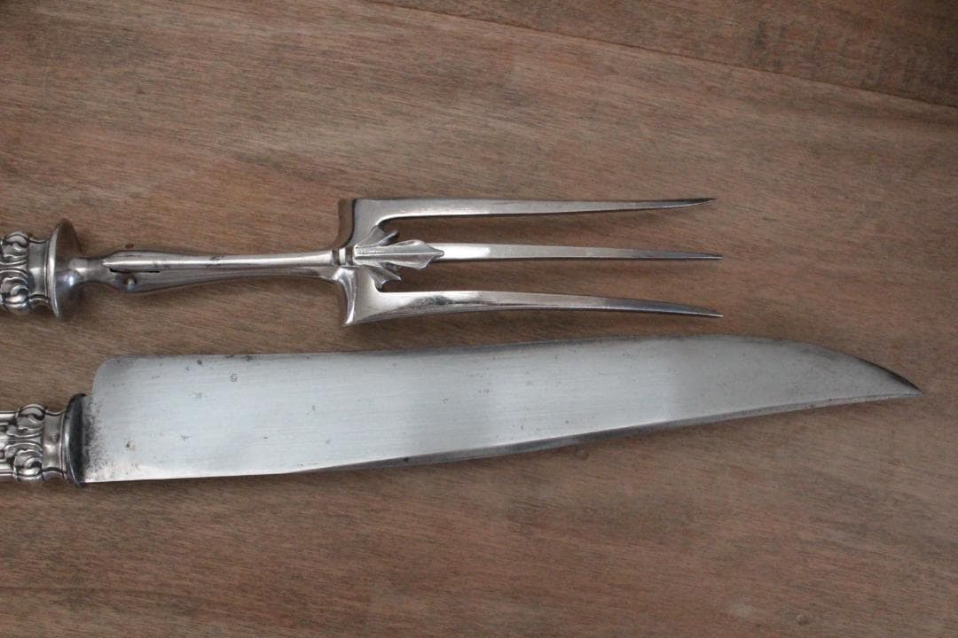 フレンチアンティーク・シルバー大型ナイフ&フォーク2本セット 美術品
