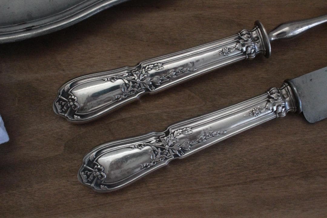 フレンチアンティーク・シルバー大型ナイフ&フォーク2本セット 美術品