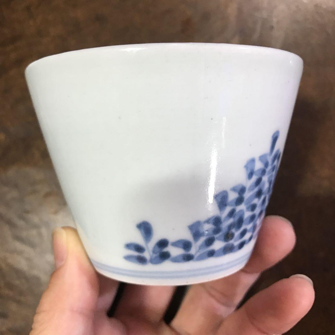 古伊万里 大振 染付 蕎麦猪口 向付 若葉文 江戸中期 蕎麦猪口 骨董