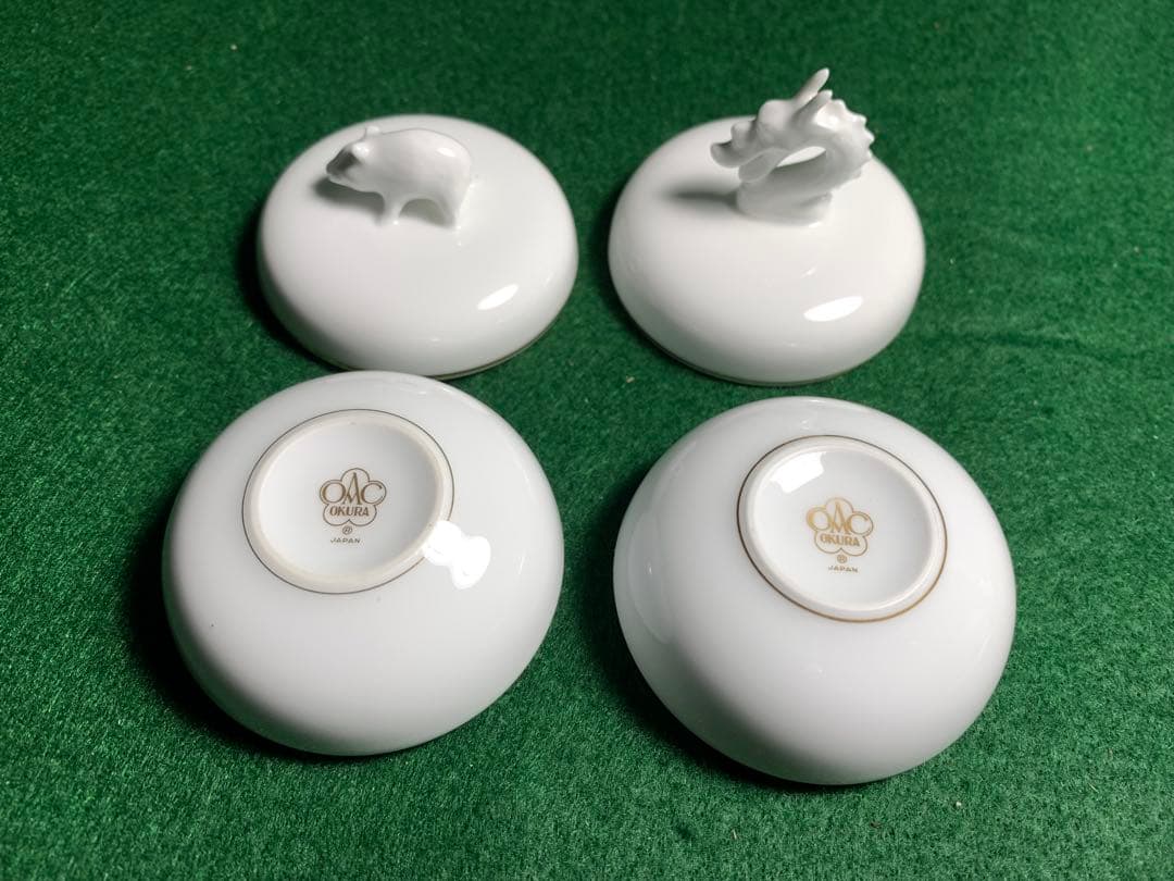 大倉陶園 干支香合　辰　たつ　亥　いのしし　 白磁 香道具 陶器 置物