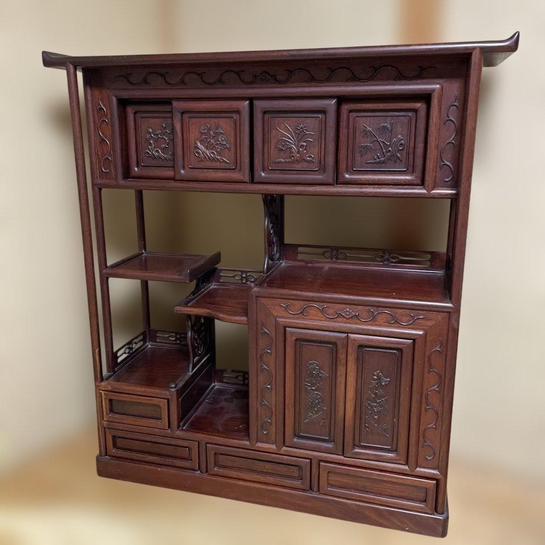 唐木家具　紫檀飾り棚　茶箪笥　アンティーク 低 価格ホビー・楽器・アート - 唐木 紫檀無垢材 飾り棚 茶棚 茶箪笥