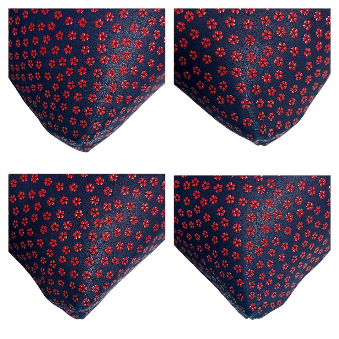 極美品✨未使用級　印傳屋　合切袋（大）　信玄袋　巾着　小桜柄　鹿革　濃紺　赤