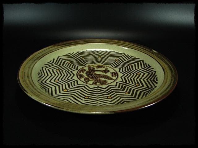 人間国宝 加藤 卓男 ペルシャ 鉄絵金彩 大皿 加藤幸兵衛 飾皿 c653