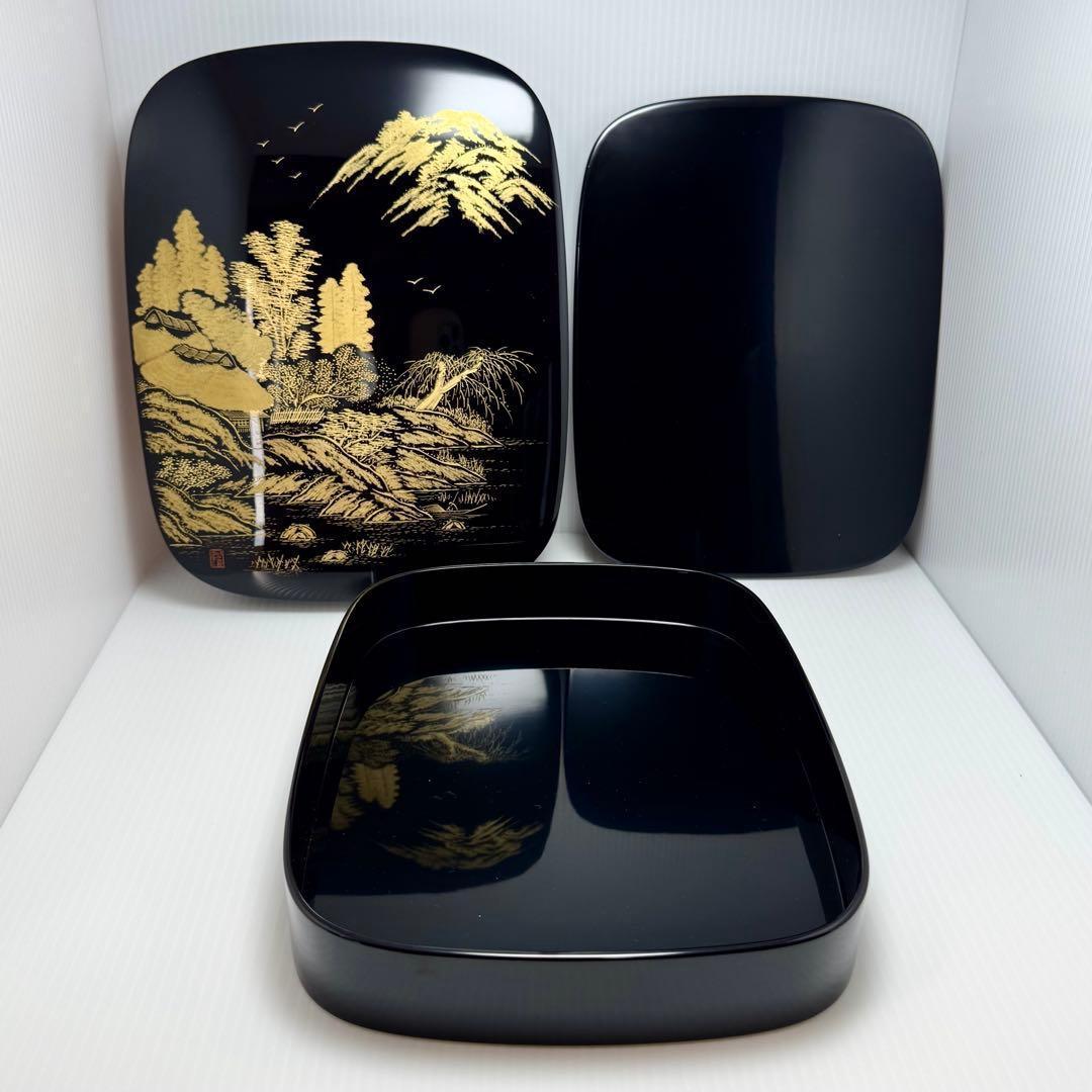 新品未使用 輪島塗 沈金 山水 山水蒔絵 硯箱 文箱 霧箱 金 漆器 伝統工芸