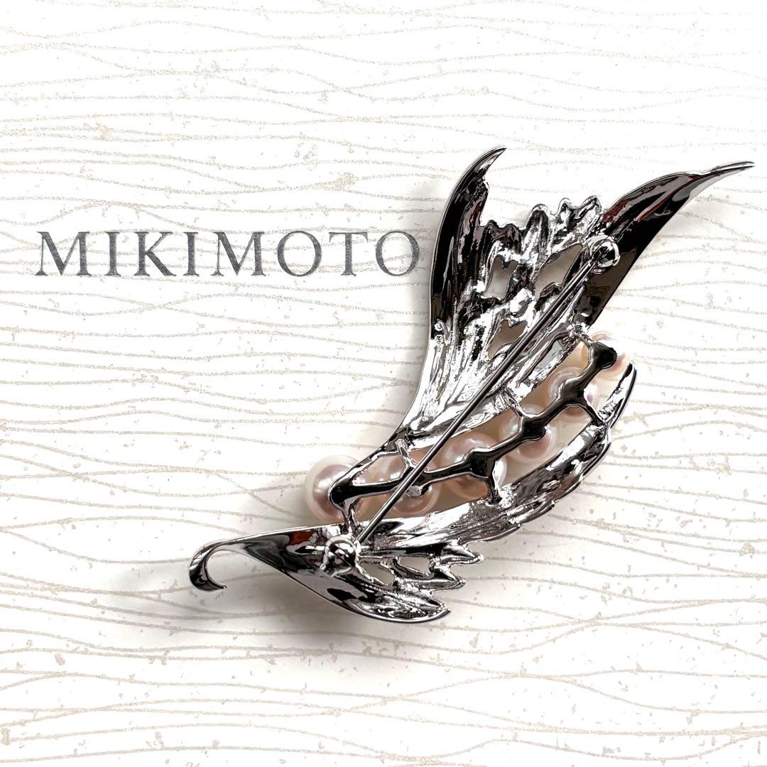MIKIMOTO ミキモト パールブローチ ホワイトピンク フェザー 羽 リーフ