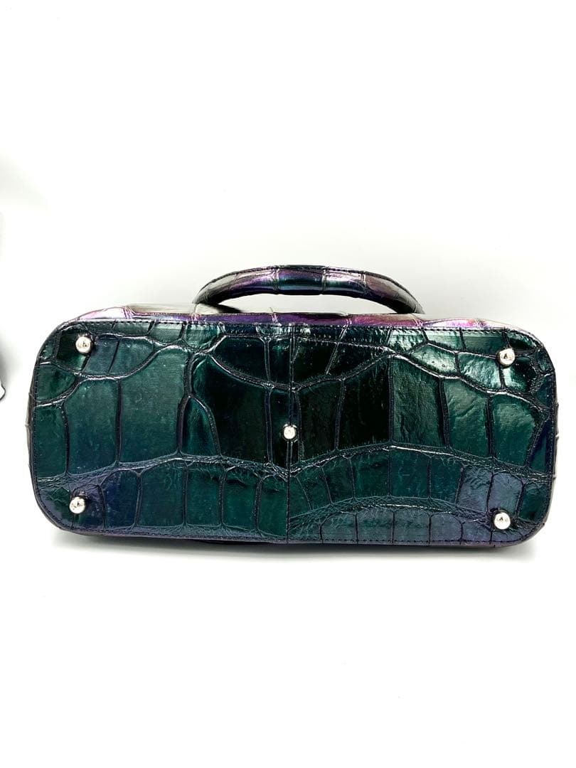 希少カラー玉虫色 高級皮革JRAクロコダイル　ハンドバック