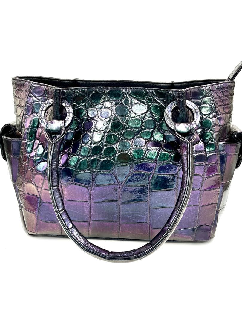 希少カラー玉虫色 高級皮革JRAクロコダイル　ハンドバック