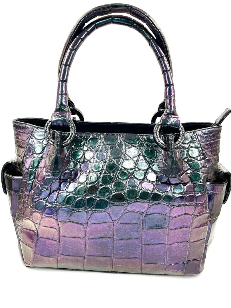 希少カラー玉虫色 高級皮革JRAクロコダイル　ハンドバック