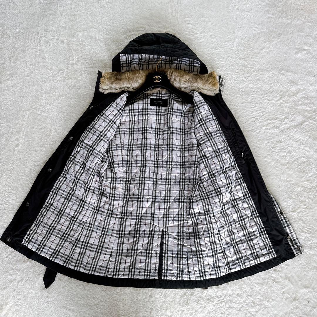バーバリーブラックレーベル】中綿 コート ブルゾン ラビットファー 黒