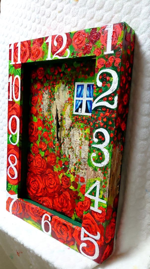 油絵 絵画 【薔薇時計】