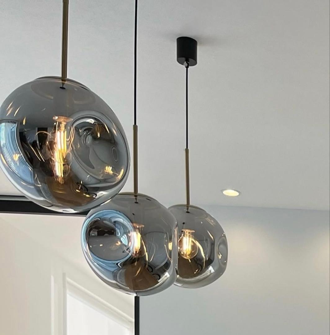 Joe様ガラス ペンダントライト【3つSET】薄鈍色 ダクトレール