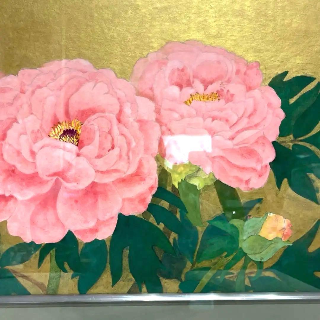 日本画 桃色の牡丹