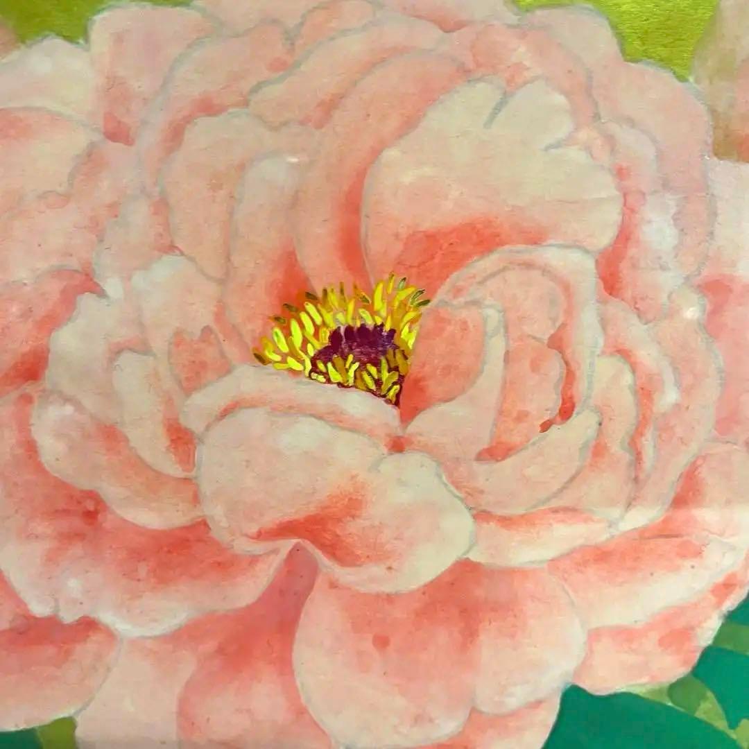 日本画 桃色の牡丹