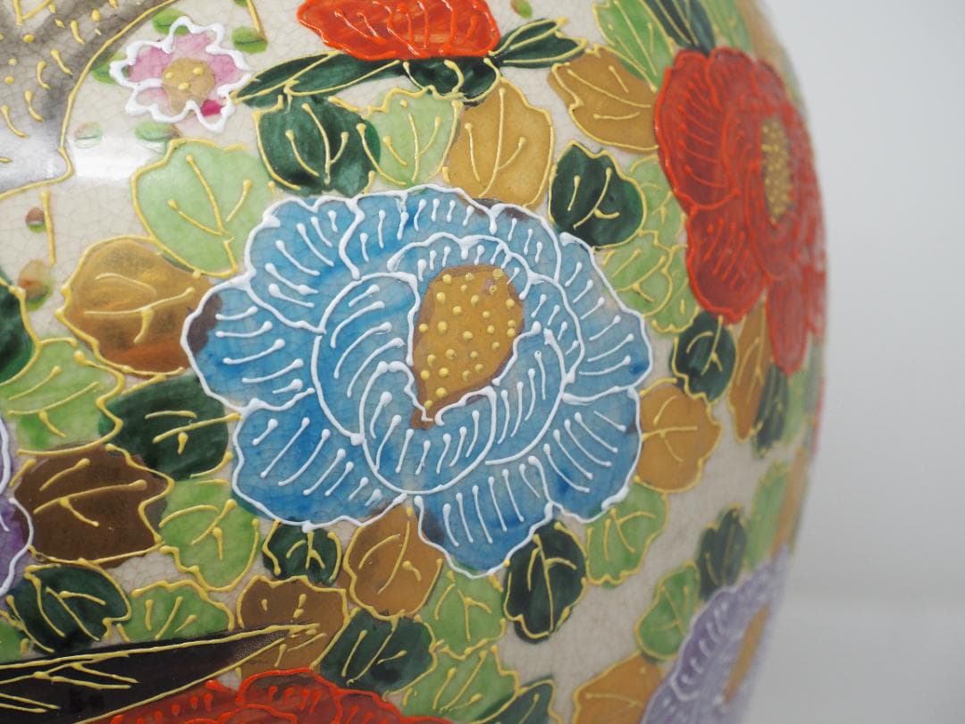 色絵金彩花鳥図 花瓶 薩摩焼 耳付壺 -SO - メルカリ