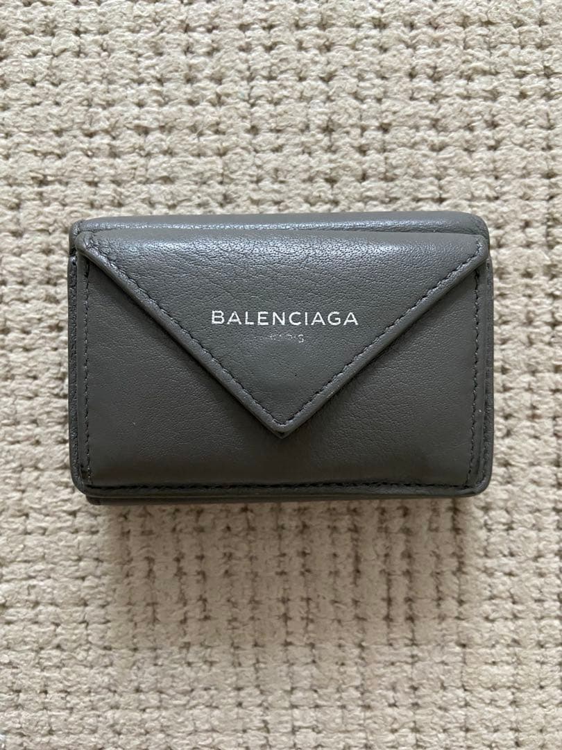 BALENCIAGA バレンシアガ ペーパーミニウォレット 三つ折り財布 グレー
