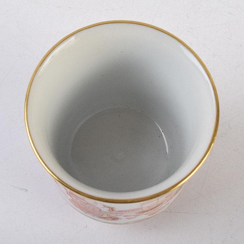 九谷焼　井上秋晴作　赤絵細密画　人物文　盃　ぐい呑み　共布共箱　M　R9169