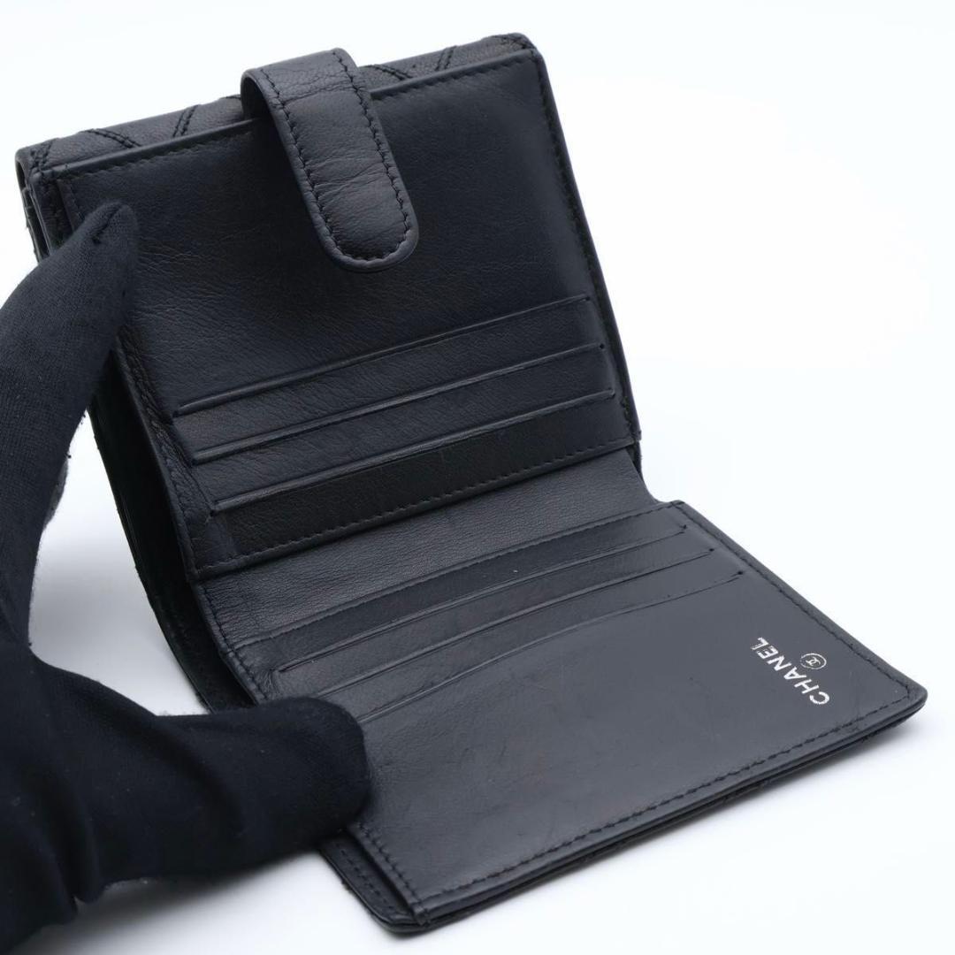 極美品】CHANEL ビコローレ Wホック 二つ折り財布 ラムスキン 黒