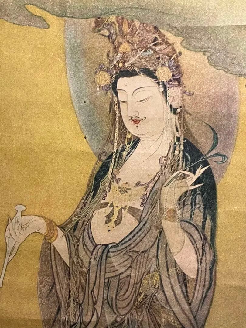 昭和初期【狩野芳崖 悲母観音】稀少國寳アンティーク日本掛け軸 骨董