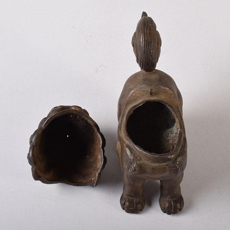 時代金工　古銅　獅子香合　時代箱　V　R8303