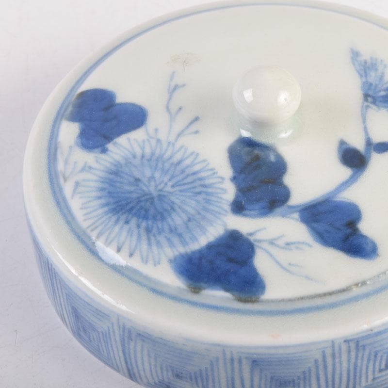 瀬戸焼　古瀬戸染付花草文　茶壷　蓋物　蓋壷　蓋香炉　V　8382