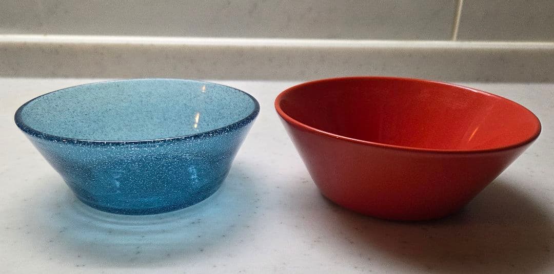 小谷真三/眞三 吹きガラス ブルー 倉敷ガラス 気泡 直径13.5cm ボウル