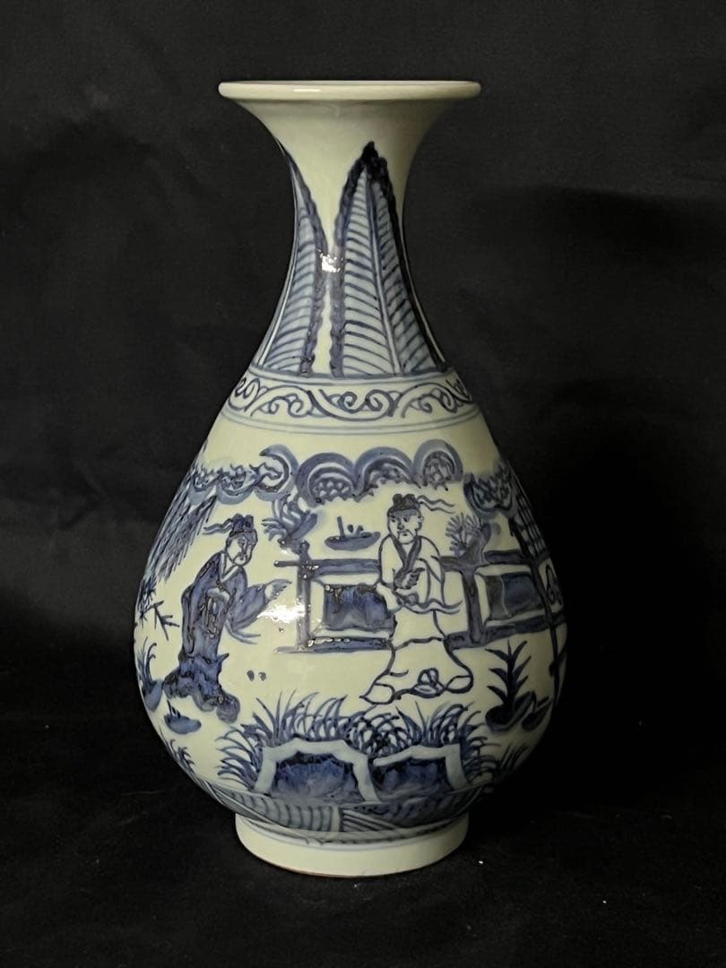 【倉庫整理品】中国古美術　清時代染付人物玉壺春瓶 ：XG--33