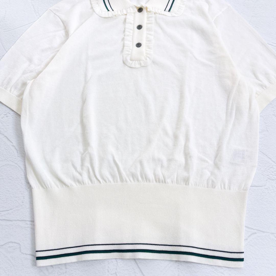 新品25SS yori ミニフリルポロニット シャツ 半袖 ボタン ホワイト M