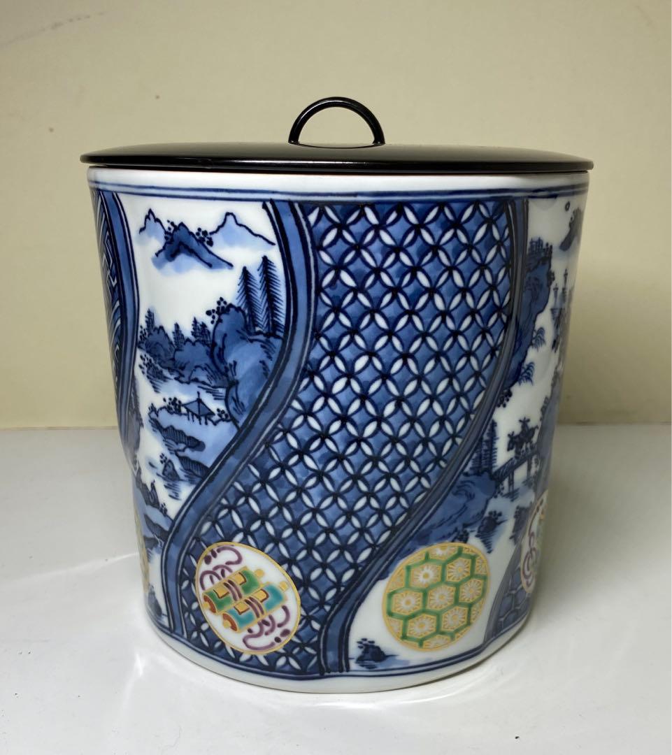 【茶道具】平安秀峰造　色絵祥瑞捻丸文宝水指（共箱）