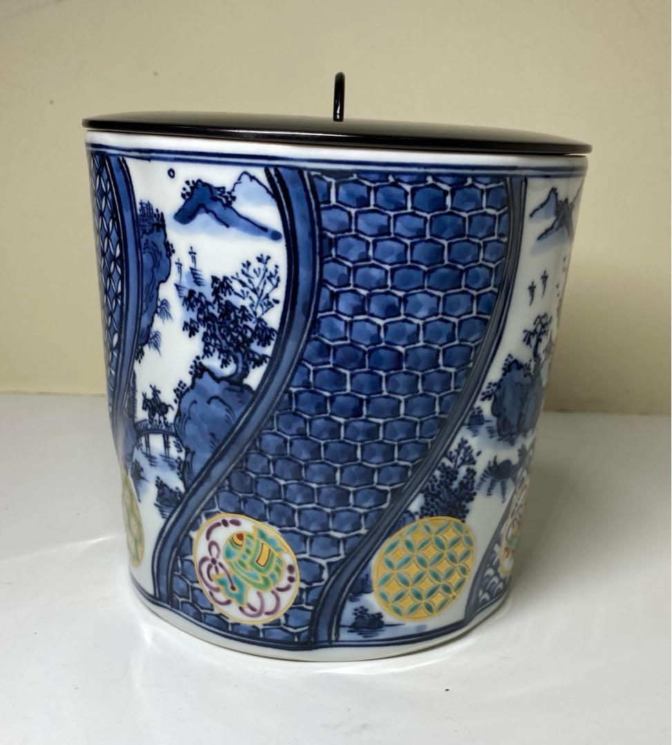 【茶道具】平安秀峰造　色絵祥瑞捻丸文宝水指（共箱）