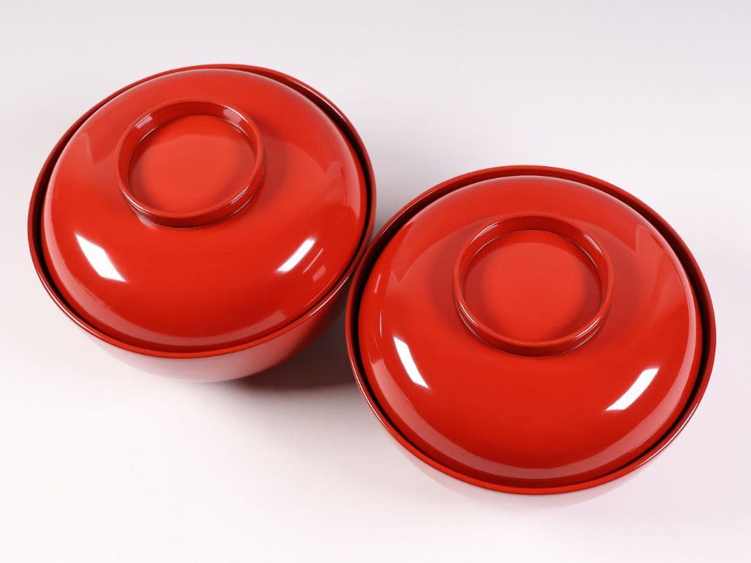 【MB35】輪島塗 宝尽くし金蒔絵 朱塗椀 二客 小槌 軍配 霊芝 木製漆器