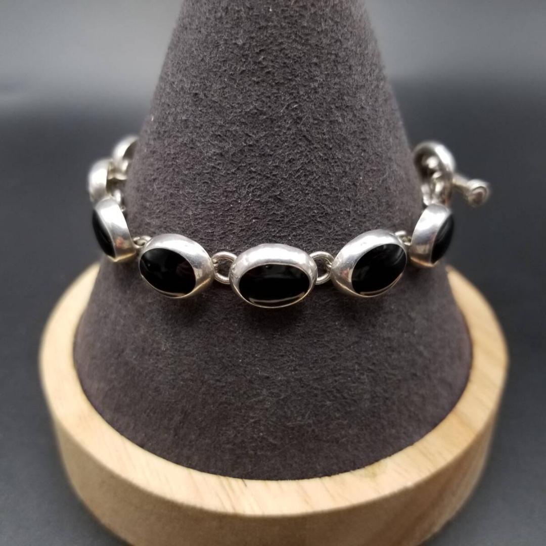 メキシコ 925 シルバー オニキス オーバルチェーン ヴィンテージ