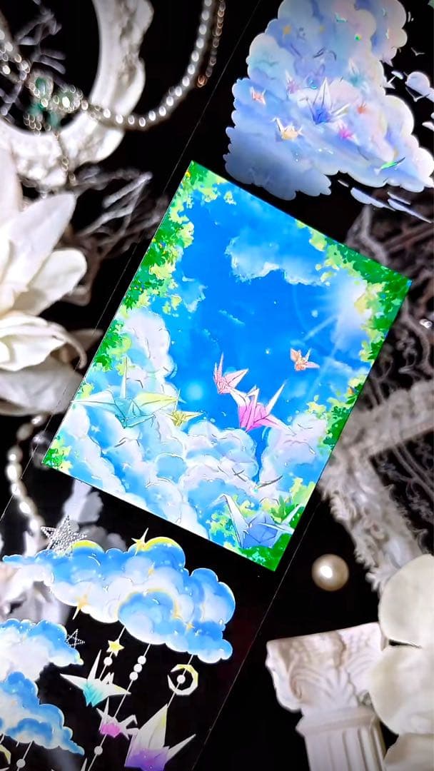 【8901】海外　マステ　3/5/巻　貝殻光マスキングテープ　虹　空　折り鶴