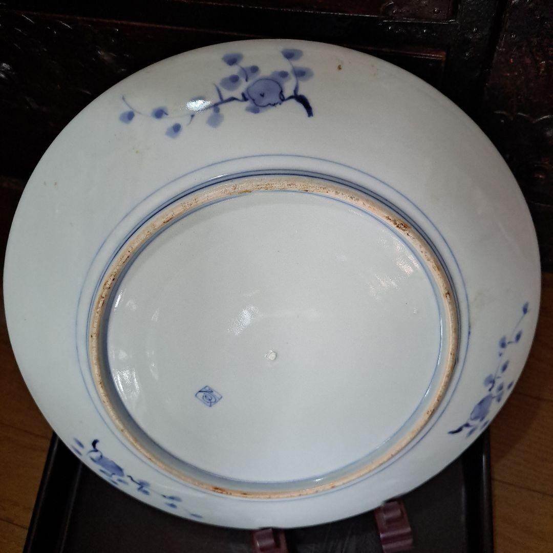 江戸初期　呉須　古伊万里　極上　七宝　楼閣山水図　角渦福　大皿