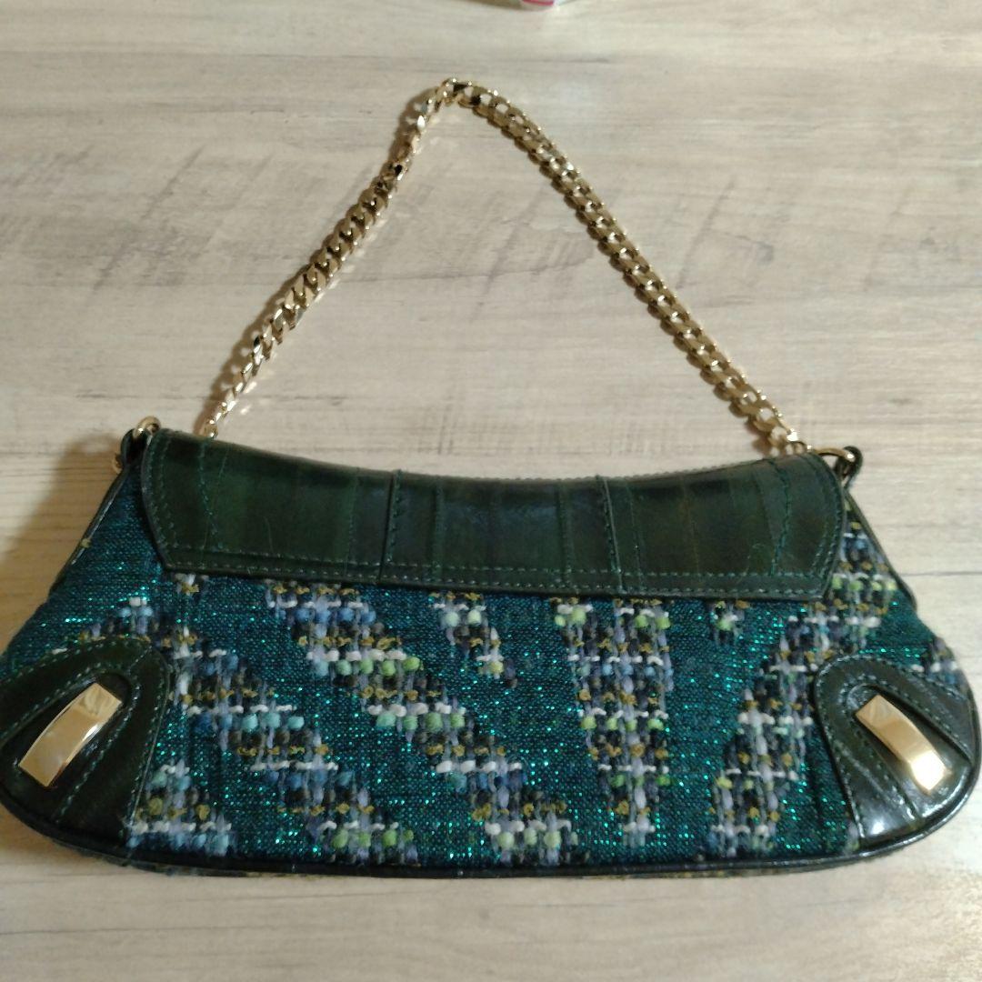 【最終値下げ】ドルガバ 緑色 ツイード レザー パーティーバッグ