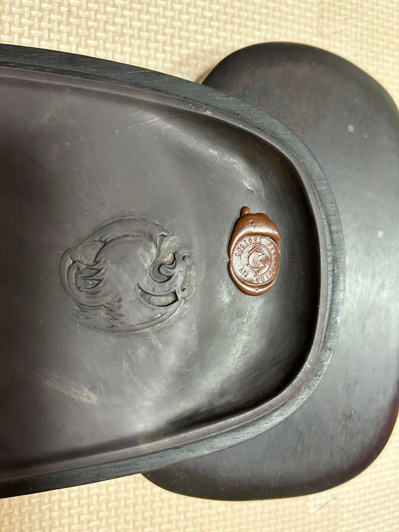 [極上貴重珍品] 中国 清時代文房四宝。文房具　清時代麻子坑鳳凰端溪硯　紫檀共箱