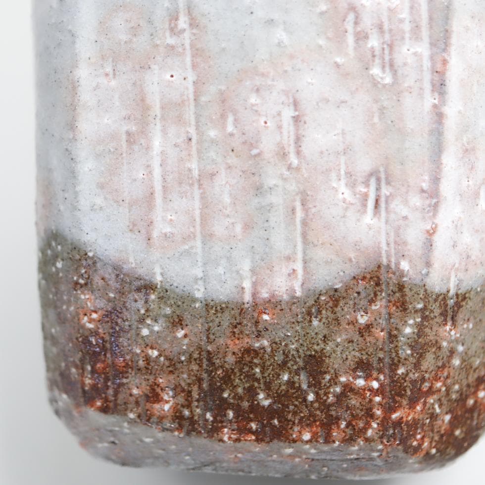 萩焼 岡田裕 四方花瓶 飾り壺 共箱 美品