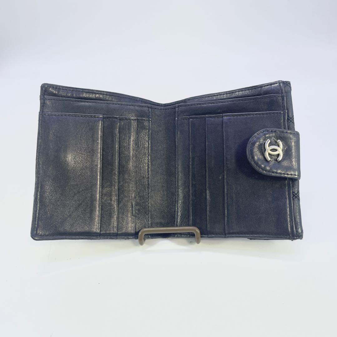 シャネル ビコローレ 二つ折り 財布 ココマーク ブラック レザー Wホック