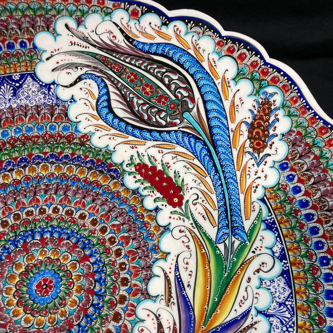 トルコ アバノス産 飾り皿 大皿 陶器 トルコ陶芸 皿立付 直径約55cm